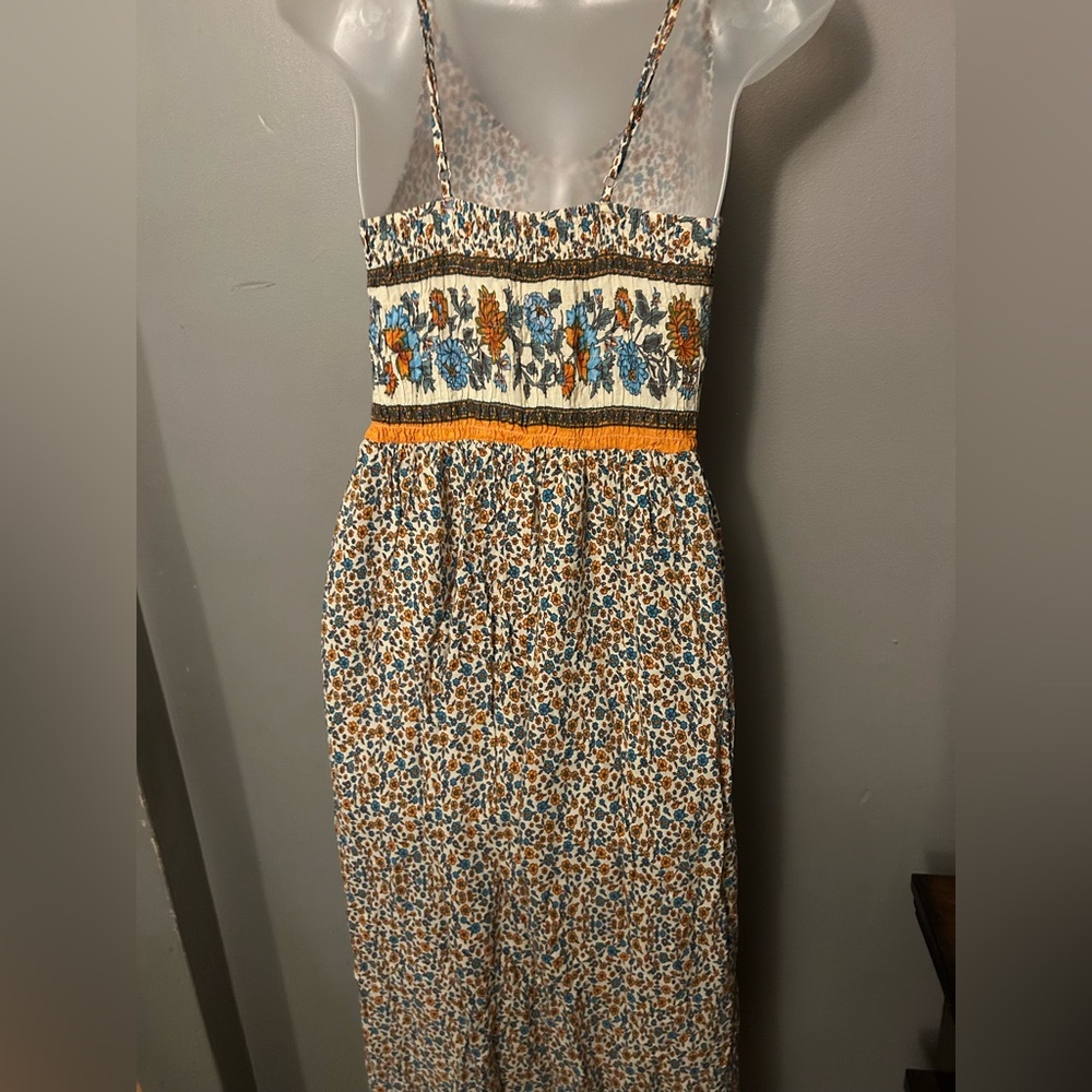 Floral print sleeveless maxi dress - beige/orange/blue 100% cotton - Picture 9 of 13